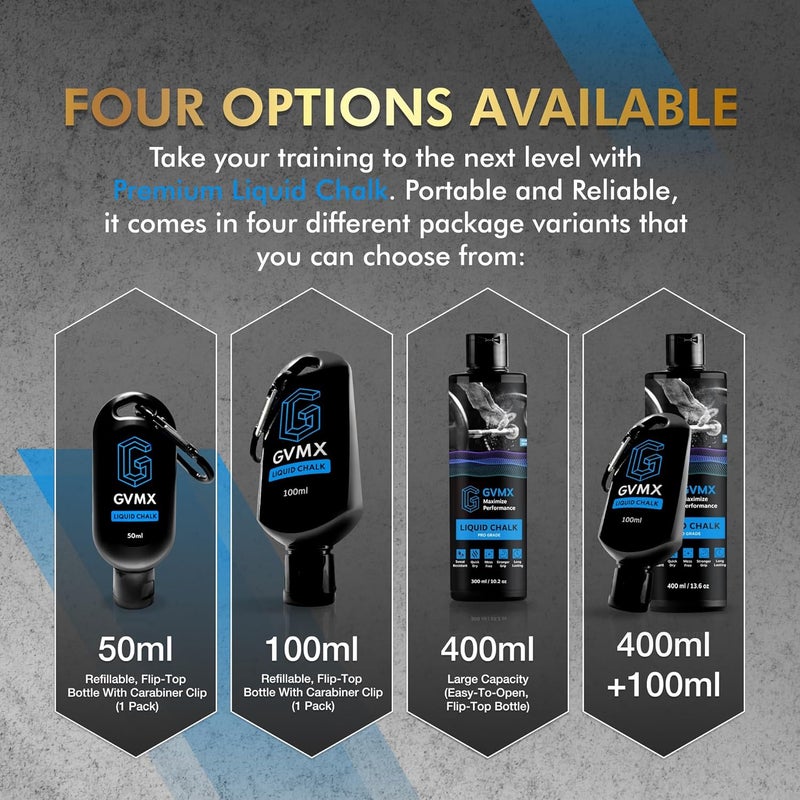 GVMX 50ML/100ML/400ML Superior Grip Premium Liquid Chalk. Long Lasting Mess-Free Gym Chalk for Weightlifting, Gymnastics, Climbing. Fast Drying Refillable Gym Accessories. Package May Vary. - Image 5